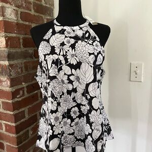 J.Crew, black and white linen top with flowers new with tags size large